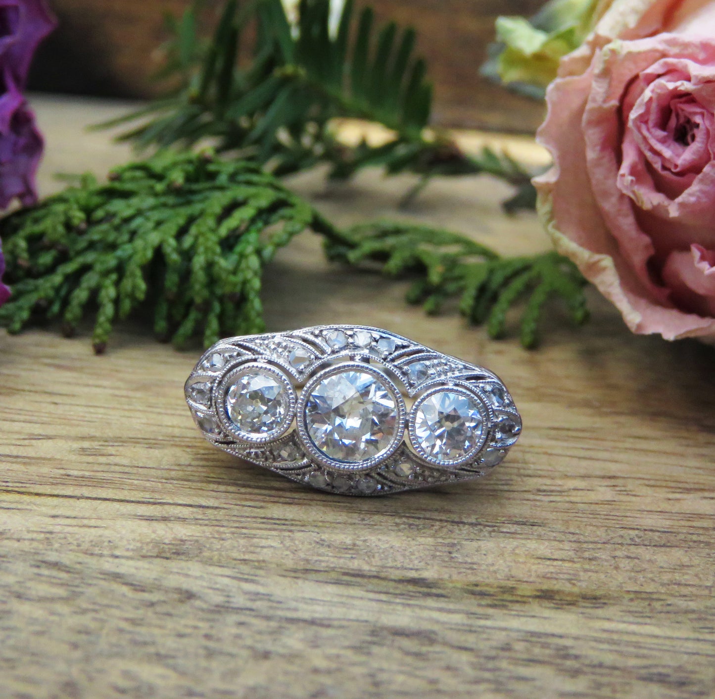 Old European Round Diamond 1.52cttw 18k White Gold Art Deco Ring