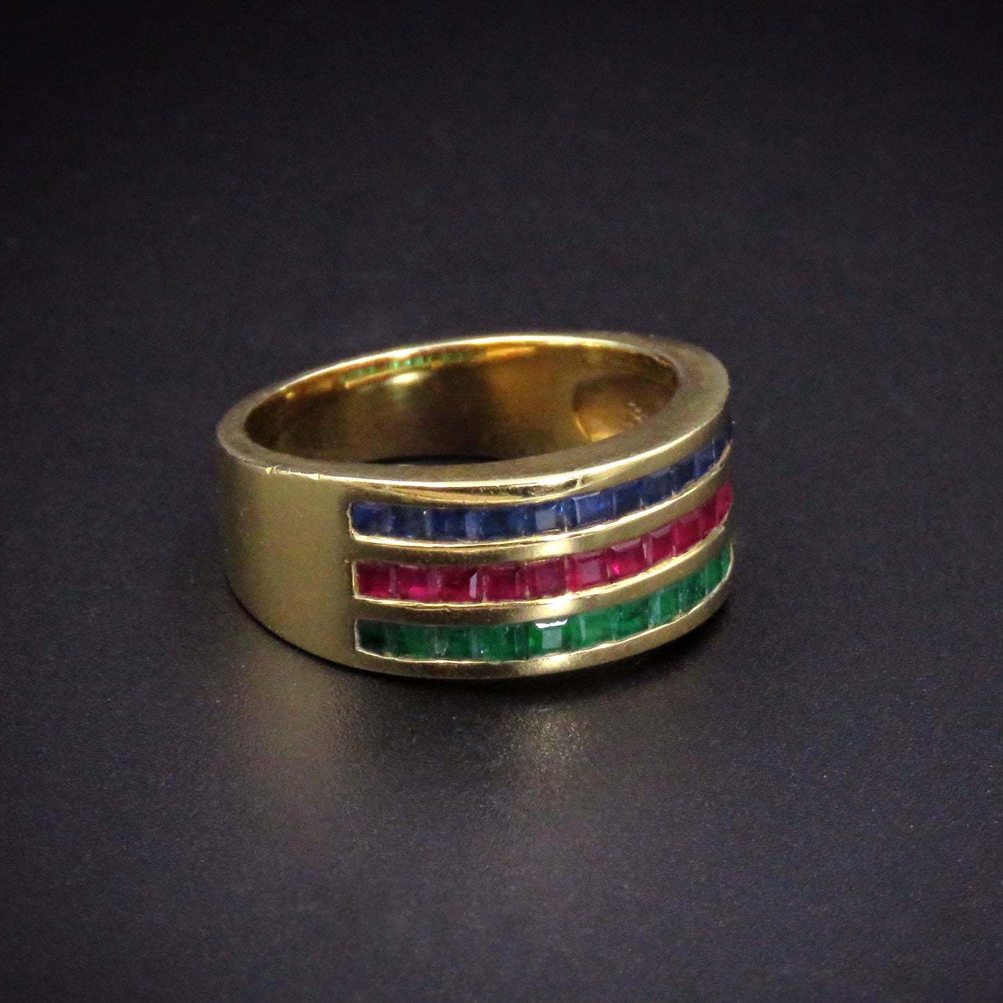 Versatile 18K Sapphire, Ruby, Emerald Half Band Ring