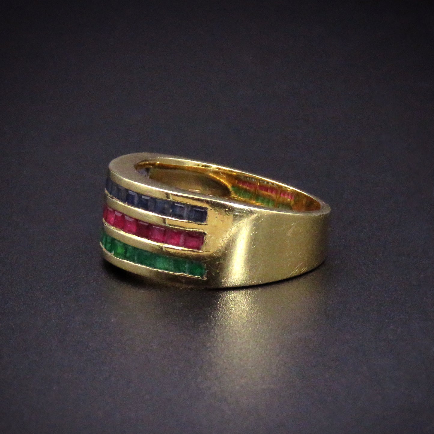 Versatile 18K Sapphire, Ruby, Emerald Half Band Ring