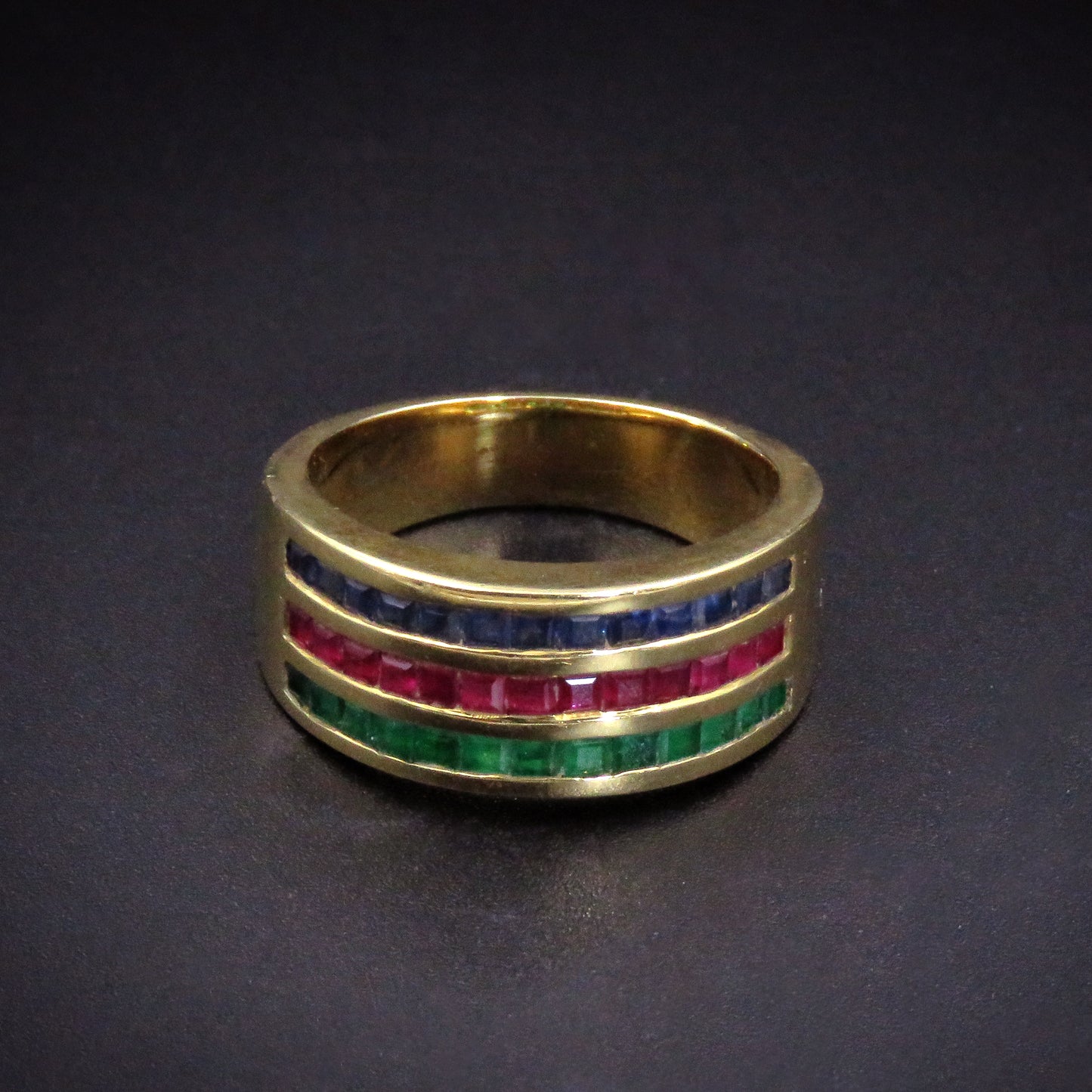 Versatile 18K Sapphire, Ruby, Emerald Half Band Ring