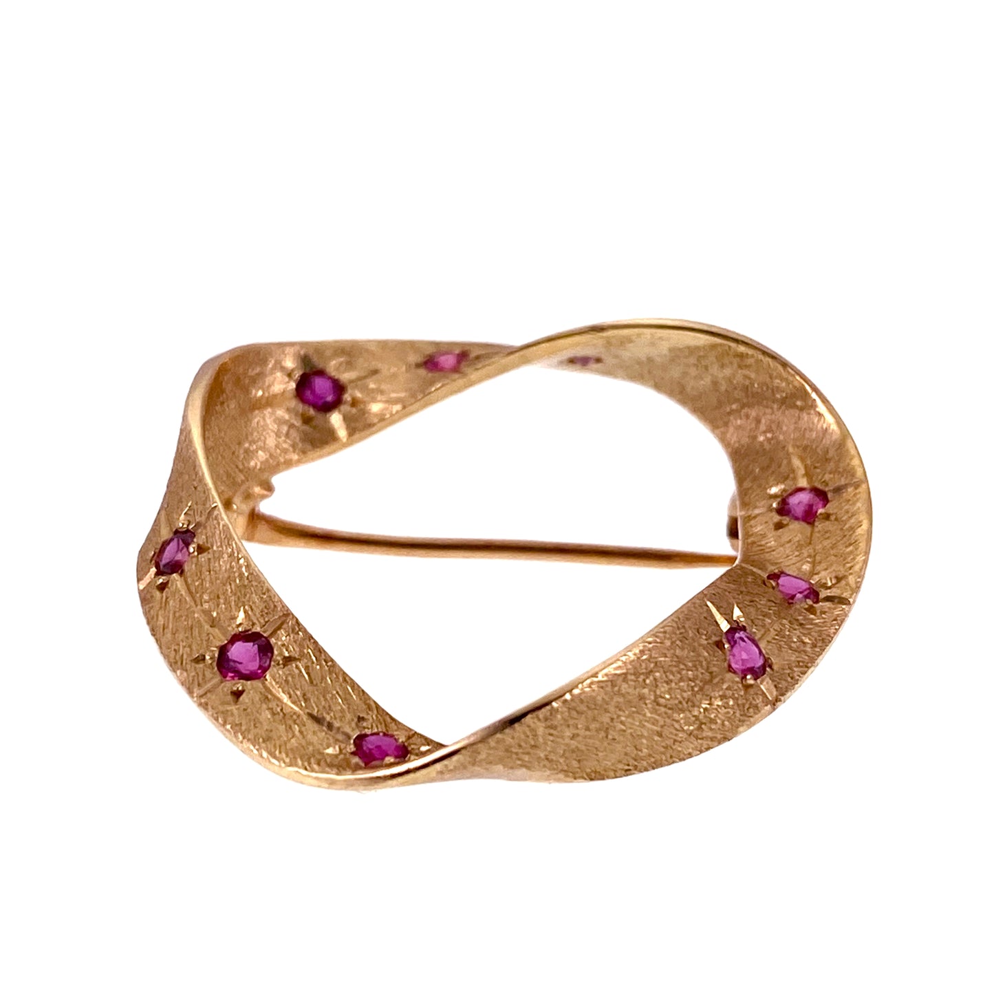 Vintage 14K & Ruby Ribbon Brooch