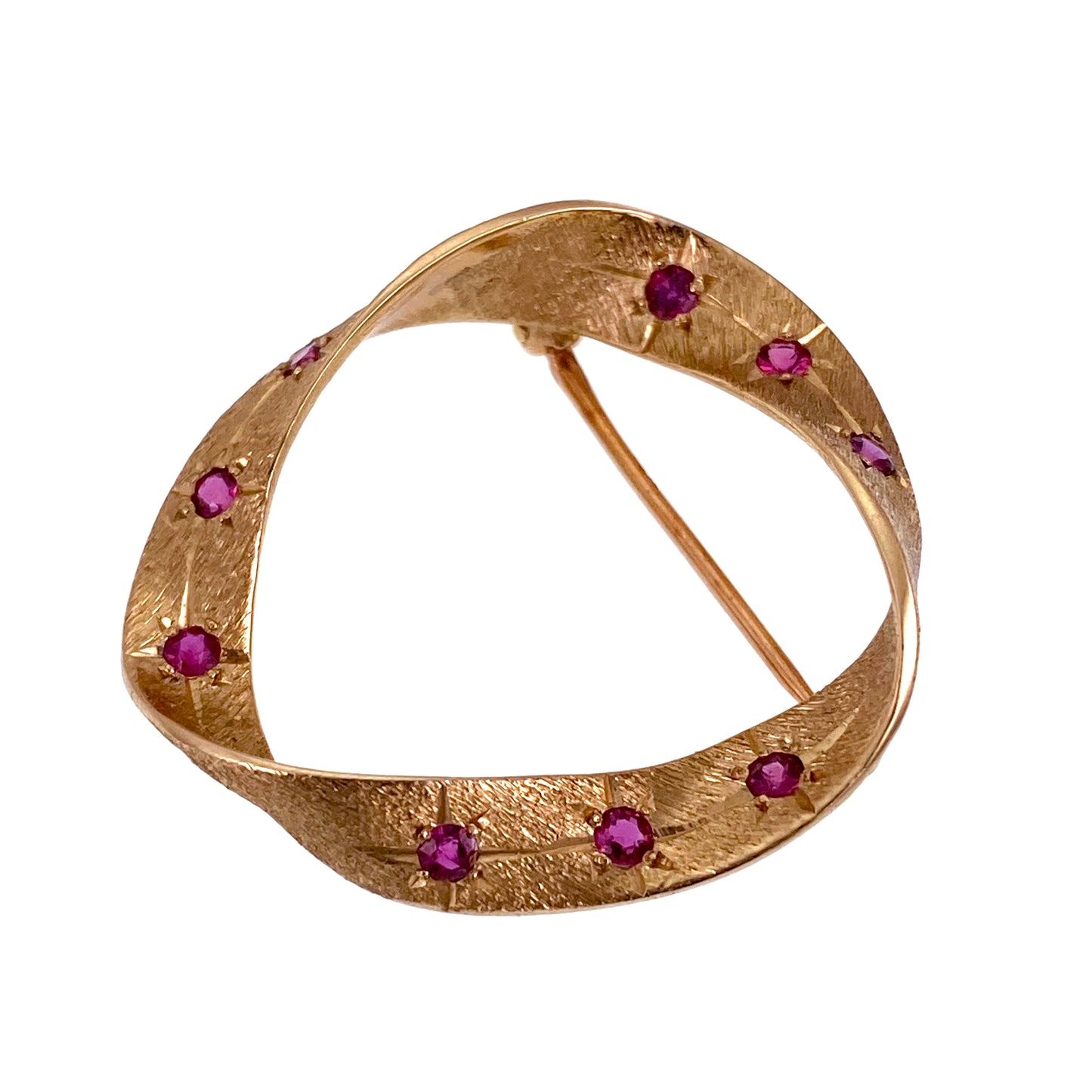 Vintage 14K & Ruby Ribbon Brooch