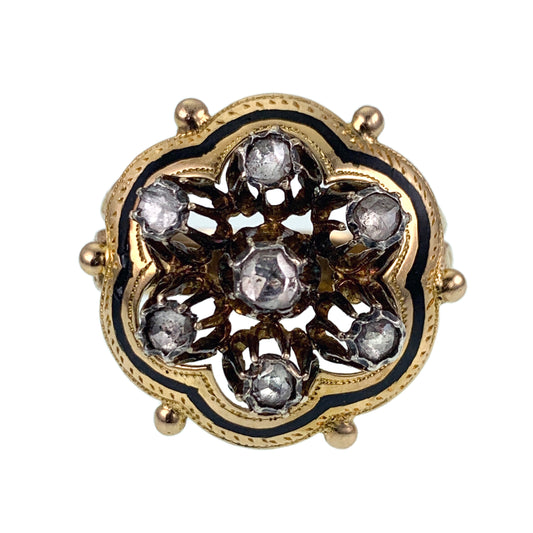 Antique Victorian 18K,14K, Diamond & Black Enamel Conversion Ring K