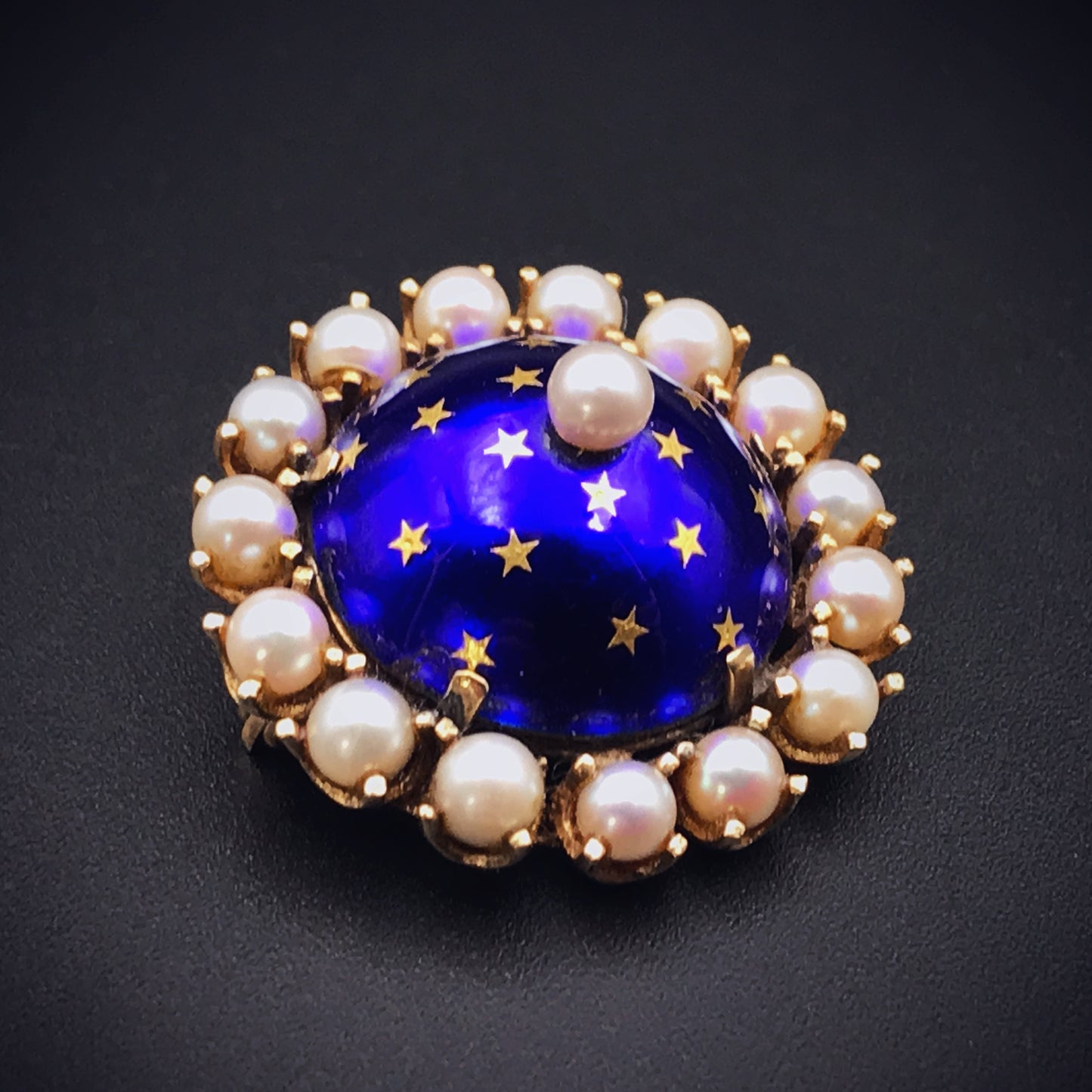 SOLD Antique French 14K, Pearl & Enamel Celestial Brooch/Pendant