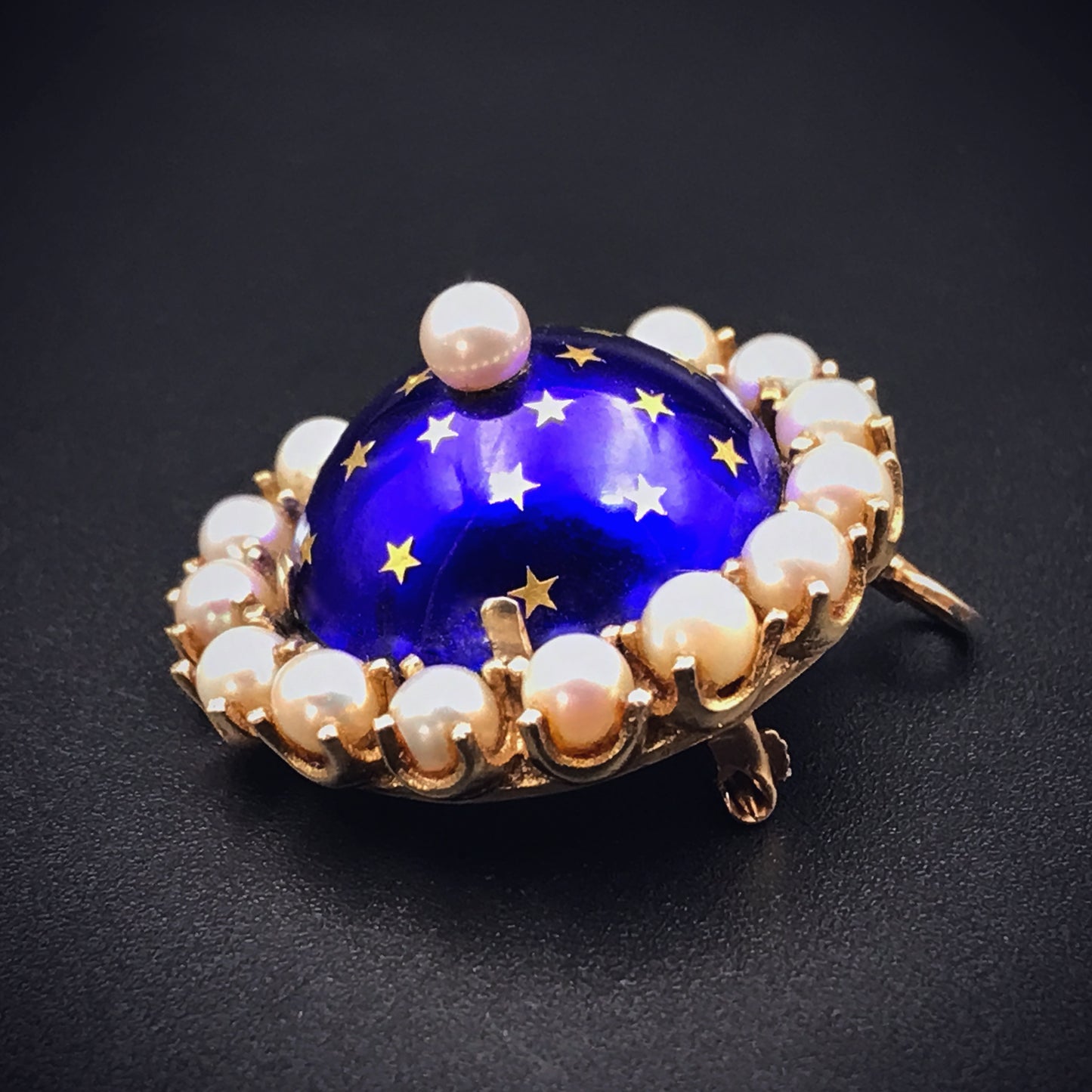 SOLD Antique French 14K, Pearl & Enamel Celestial Brooch/Pendant