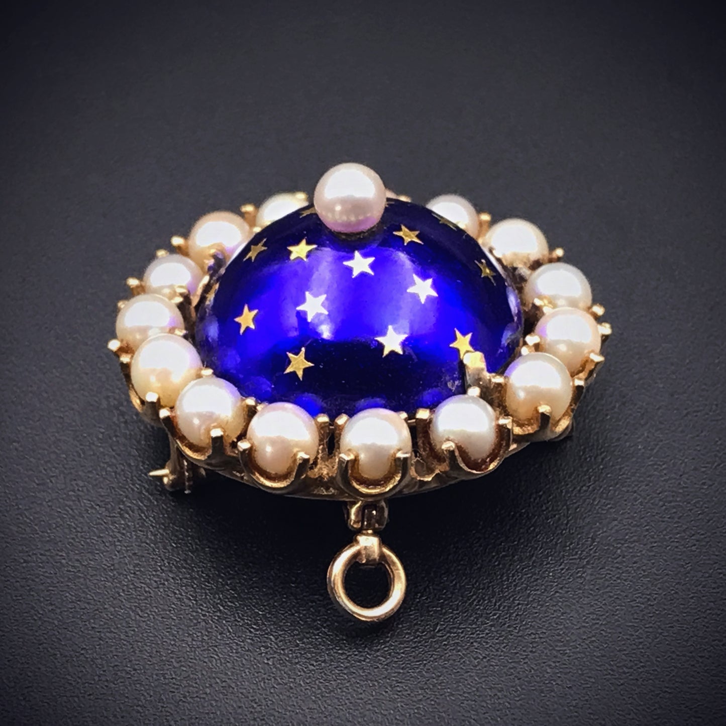 SOLD Antique French 14K, Pearl & Enamel Celestial Brooch/Pendant